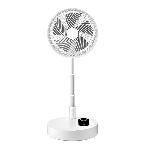 The Glacient USB Attachable/Retractable Fan by CJDropshipping features a modern white design with a circular blade guard, adjustable height, and touch control panel on its round base, shown against a plain white background.